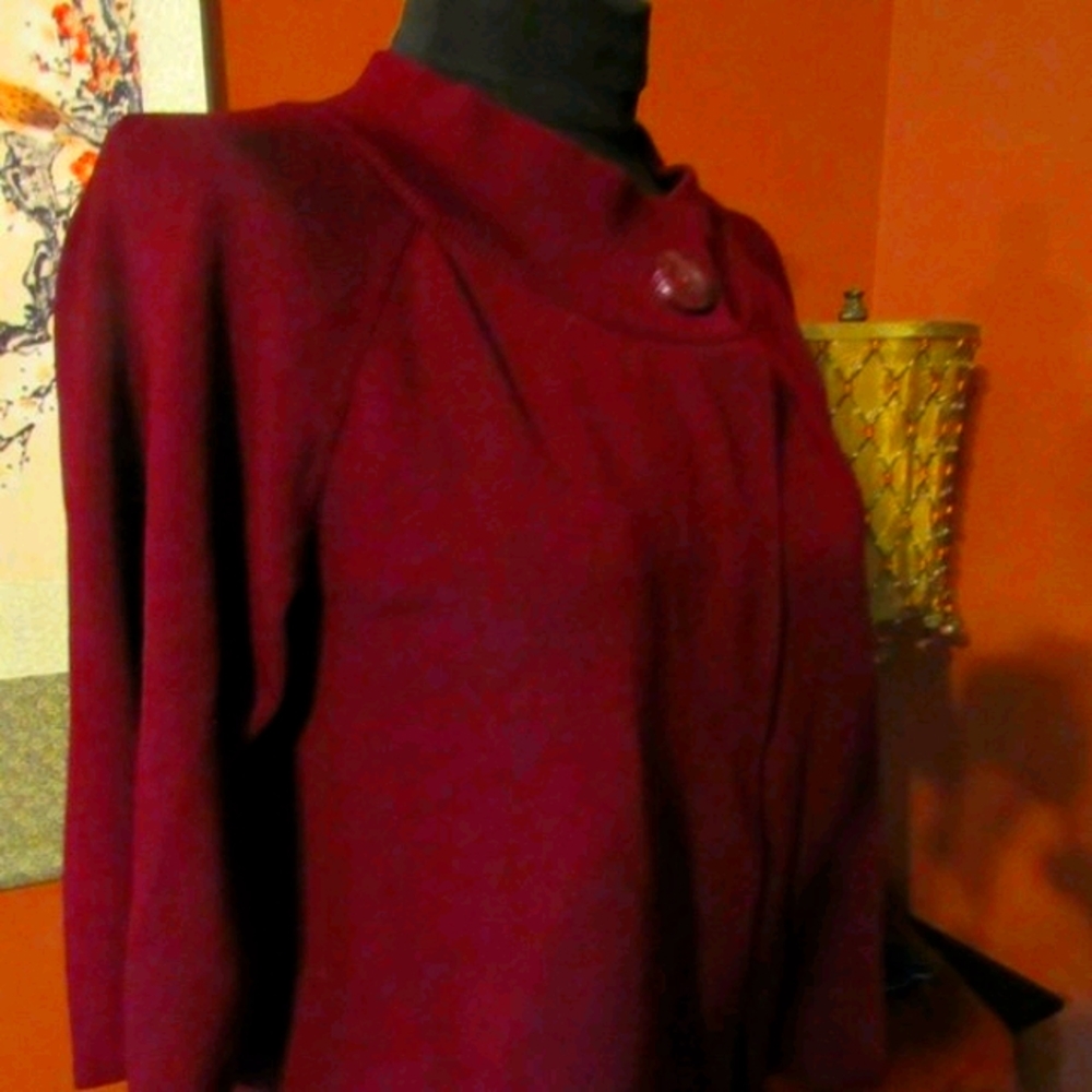 🌹 Lovely Deep Rich Bordeaux Burgundy Cropped One Button Cardigan - S - Picture 2 of 16